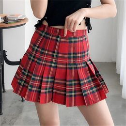 New Plaid Pleated Cute Falda Corta Womens Courtyard Wind Anti-glare High Waist Tennis Skirt Tenis De Mujer 210309