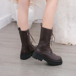 Boots Shoes Round Toe Women 2021 Zipper Lolita Med Rock Autumn Mid-Calf Ladies Rubber Mid Calf Canvas Fabric Solid