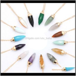 Pendant & Jewellery Fashion Gemstone Pendants Necklace Womens 60Cm Gold Chain Faced Waterdrop Natural Rose Quartz Jade Jasper Necklaces Drop D