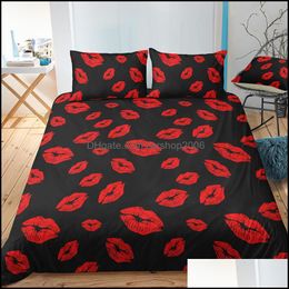 Bedding Sets Supplies Home Textiles & Garden 3Pcs Lip Print Custom Quilt Duvet Er Set Comfortable Cotton Lipstick Lips Twin Fl Queen King Pi