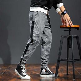 Men's Fashion Pants Elastic Band Overweight Large Size Jeans Cowboy Trousers Male Fashionable Patchwork Streetwear Plus Man 211111