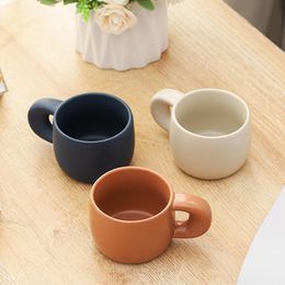Mugs Product Korean Thick Handle Creative Matte Ceramic Afternoon Tea Coffee Cup Set Solid Color Reusable Kawaii Mug