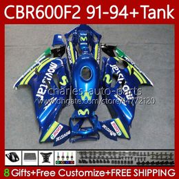 Fairings +Tank For HONDA CBR 600 600F2 CBR600 F2 FS CC 1991 1992 1993 1994 Body 63No.143 Movistar Blue CBR600F2 600CC 600FS 91-94 CBR600-F2 CBR600FS 91 92 93 94 Bodywork Kit