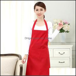 Aprons Textiles & Gardenmti-Color Plain Fashion Solid Colour Big Pocket Family Cook Cooking Home Cleaning Tools Bib Baking Art Apron Drop Del