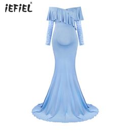 Off Shoulder For Pregnant Women Clothes Sexy Maternity Dresses Lace Sleeve Dress Baby Shower Photography Pregnancy Wedding Party Q0713