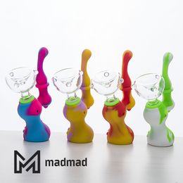 DHL Silicone Bubbler Smoking Hand Pipe 4.7 inches with Glass Bowl Height Small Portable Dab Oil Rig Colorful Bong