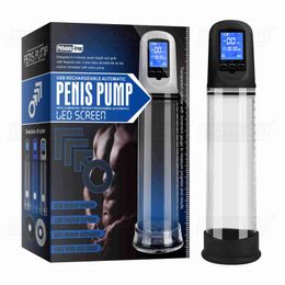 Brinquedos Bomba Recarregável LCD Elétrico Enlarge Penis Dick Masculino Automático Automático Vácuo S Cock Erection Extender Sex Shop 1125