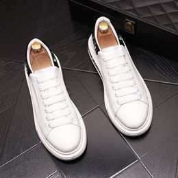 European American Dress Wedding White Shoes Fashion Designers Men's Thick-Soled Lace Up Vulcanize Walking Muffins Sneakers N53