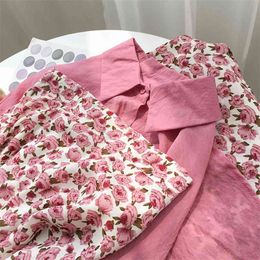 SUMMER High Waist Chiffon Skirt Hanfeng Elastic Medium Length Floral A-line 210529