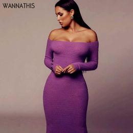 WannaThis Long Sleeve Strapless Women's Dress Off Shoulder Autumn Party Sexy Lady Dress Knitted Cotton Casual Fashion Streetwear Y0726