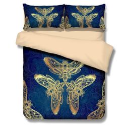 Bedding Sets Luxury Golden Butterfly Pattern Home Textile 3D Digital Printed Down Bed Cover Pillowcase Bedroom Decor Set