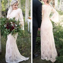 Hipple Lace Beach Boho Wedding Dresses 2021 Bell Long Sleeve Bridal Gowns Rustic Country Style Bohemian Wedding Dress Engagement Vestidos