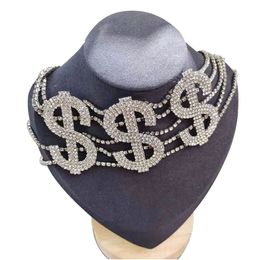 -Frauen Luxus Große Dollar Halskette Bling Kristall Strass Kette Einstellbare Chocker Multilayer Schmuck für Partyzubehör