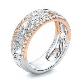 Cluster Rings Rulalei Top Selling Brand Vintage Fashion Jewellery 925 Sterling Silver&Rose Gold Fill Hollow Flower Women Wedding Ring Gift