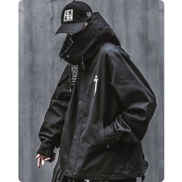 Spring trend functional wind high collar coat loose hooded work jacket Men's clothes Harajuku Hiphop Safari Style outer garment 211110