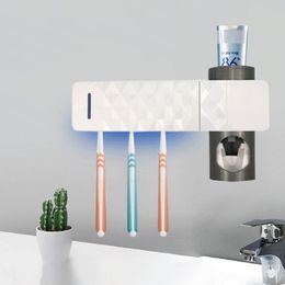 Bath Accessory Set Smart UV Steriliser Battery Powered Toothbrush Sanitizer Bathroom Wall Mount Holder Wall-Mounted Toothpaste Dispenser