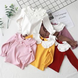 New Style Baby Girls Under Shirt 100% Cotton Children Kids shirt Girls Long Sleeve Blouse Girls Peter Pan Collar Top Tees 210306