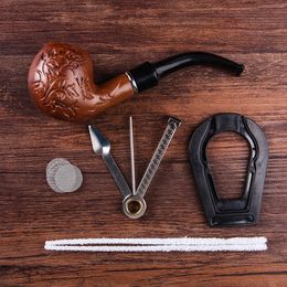 Red Carved Resin Bakelite Smoking Pipe Set Retro Tobacco Pipe With Filter Send Pipe Tools Smoke Accessories C0310