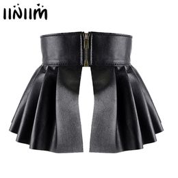 Womens Ladies Sexy Skirts Ladies Faux Leather Pleated Skirts Split Embellished Studded A-Line Mini Skirt for Parties Clubwear 210730