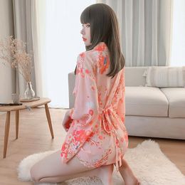 Sorority Sexy Cute Japanese Kimono Women Pijamas Lingerie Plus Size Pink Print Sleepwear Bath Robe Night Dress Gown 3pcs1