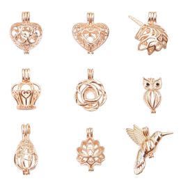 10pcs/pack Pearl Cage Rose Charms Gold Colour Locket Perfume Aromatherapy Essential Oil Diffuser Necklace Locket Pendant For DIY Jewellery