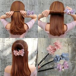 Hair Clips & Barrettes Women Hairpins Elegant Flower Bow Bun Maker Sweet Big Pearls DIY Style Making Tool Ornament Headband Lazy Accessories