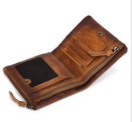 50pcs Wallets Men Cowhide High Quanlity Retro Foldable Short Double Zipper Casual Card Holder