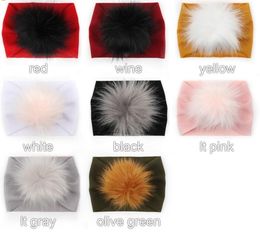 Cute Solid Pom Pom Headband Plush Ball Girls Headband Fur Waffle Bows Head Wraps Sweet Baby Girls Hair Accessories