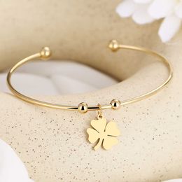 Luxury designer Bracelet 2021 Bangles 316L Stainless Steel Open Gold Colour Clover Simple Trendy Jewellery For Women s Wedding Party Gifts N195