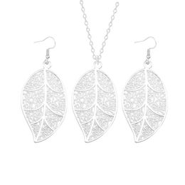 Fashion Jewellery 925 Silver Earrings & Necklace Set Hollowed-out Leaf Pendant Necklace For Women Wedding Jewellery Sets