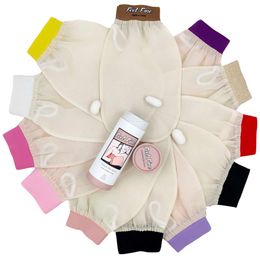 100% Raw Silk Exfoliating Gloves Hammam Fake Tan Remover Wash Skin Moisturizing Massage Exfoliator Shower by Feel Fine 210724