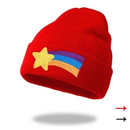 Winter Gravity Falls Same Unisex Knitting Rainbow Beanies Men Women Keep Warm Windproof Ponytail Cold Hats Short Paragraph W80 Y21111