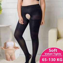 Crotchless Women Pantyhose Plus Size Sexy Erotic Super Elastic Velvet Open Tight 120D Autumn Large Size Pantyhose Open Crotch Y1130