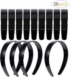 20 Pack 1 Inch Black Plain Craft with Teeth Plastic DIY Hair Accessories Headbands Headwear