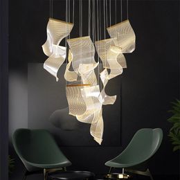Modern luxury led chandelier Lamps for living room large home decor hanging light creative design villa staircase gold acrylic lamp
