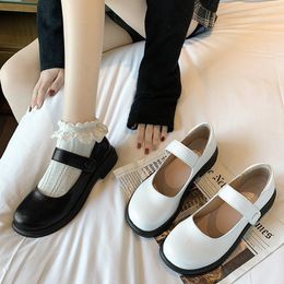 2021 Spring Woman Flats Mary Janes Shoes Platform Lolita Shoes Girl Shoes White Low Heel Casual Leather mujer 8933N