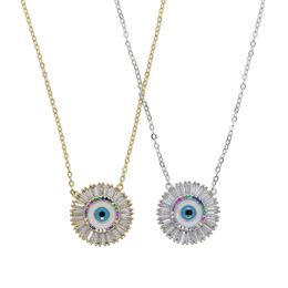 Evil pendant necklace geometric round shape paved 5A cubic zirconia rainbow cz eye turkish lucky women jewelry