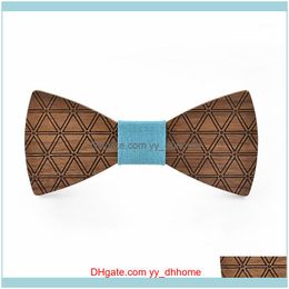 Neck Ties Fashion Aessoriesdrop Triangle Pattern Wooden Bow Tie Blue Middle Cloth Father Son Wedding Dress Wood Bowtie Aessories For Lady1 D