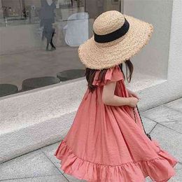 Summer Girls Dress Holiday Style Casual Comfortable Loose Sweet Flying Sleeve Baby Kids Clothes Children'S Clothing 210625