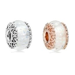 Iridescent White & Rose Gold Glass Charm New Fashion Beads For Jewellery Making Sterling Silver Jewellery For Woman DIY Bracelets Q0531