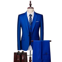 Wholesale 16 Colors ( Jacket + Vest + Pnats ) Bridegroom Wedding Stage Dress Suit 3pces Ste Mens Slim Formal Business Suits X0909