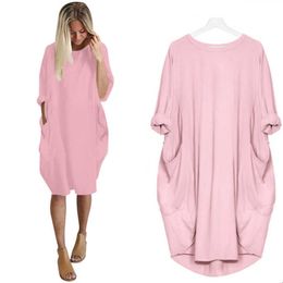 DINGSHITE Autumn Fashion Women Long Sleeve Loose Casual Dress Ladies Pocket Holiday Party Women Clothes Y1006