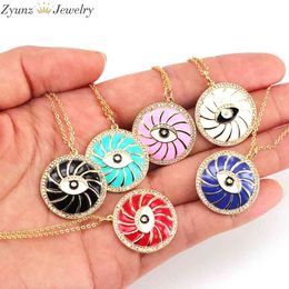 5PCS CZ Pave Enamel Pendant Chain Necklace Collares Para Mujer Bijoux Femme Neon Color Round Eye Turkish Women Men Jewelry