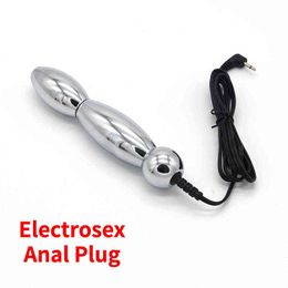 Nxy Anal Toys Electro Bi Polar Plug Electric Shock Metal Butt e Stim Vaginal Electrosex Electrode Stimulation Sex for Men Women 1217