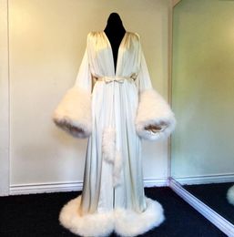 Women's Evening Dresses Robe Nightgown Bathrobe Pajamas Sleepwear With Fur Train Long Sleeve Jackets Bridesmaid Shawel