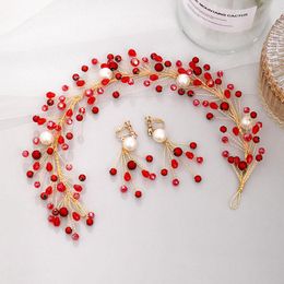 Earrings & Necklace Handmade Red Beads Pearls Headbands Earring Jewellery Sets For Bride Noiva Wedding Tiaras And Crowns Hair Women Hairbands