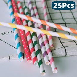 25Pcs/Pack Paper Straws for Beverage Shop Kids Birthday Party Coloured Paper Drinking Straw Festive Party Supplies Decoration