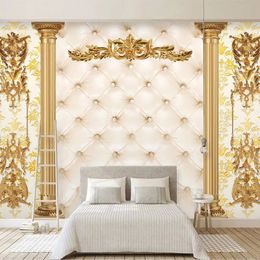 Custom 3D Murals Luxury Golden European Style Pattern Soft Package Living Room TV Background