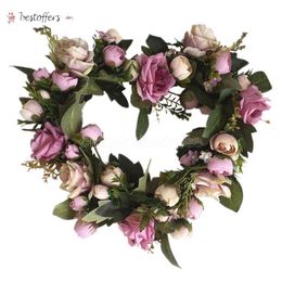 Decorative Flowers & Wreaths 1 Pc Garland Ornament Colourful Wreath Decor Heart Hanging For Door Wall BDC21