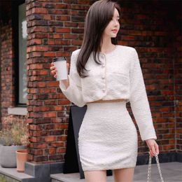 sweet sexy suit 2 piece korea ladies white lace long Sleeve tops and Sexy mini Party Skirt for women fashion set 210602